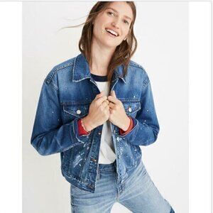 MADEWELL BOXY CROP PAINT SPATTER DENIM JEAN JACKET